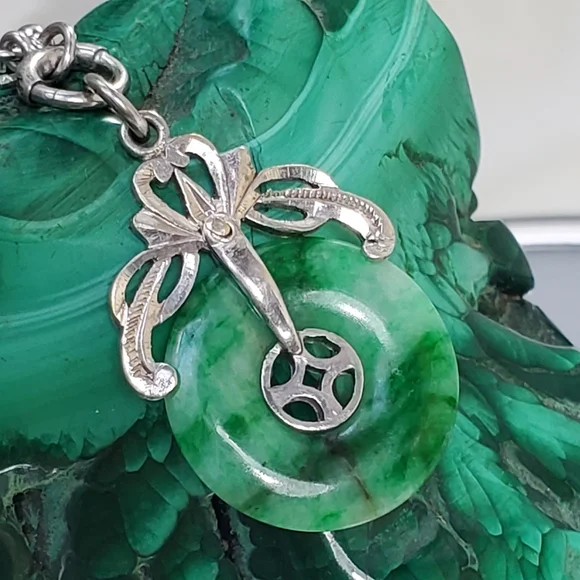 Imperial Jade 14k White Gold GOOD LUCK Pendant Charm 2.5 GRMS 14k Gold BS3